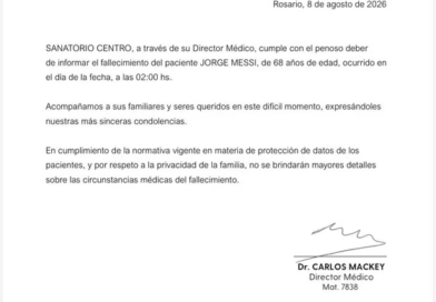 El Sanatorio Centro de Rosario confirmó el fallecimiento de Jorge Messi